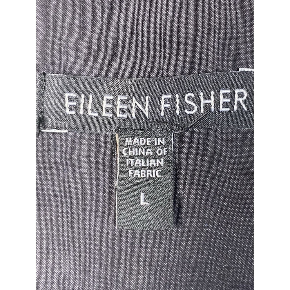 Eileen Fisher Jacket Women's L Black Ramie Pockets Open Front Silk Blend Lining - Picture 4 of 9